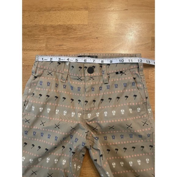 Hurley Shorts, Boy's Size 10, Tan, Tribal, Skull, Palm Trees, Adjustable Waist - Picture 8 of 8